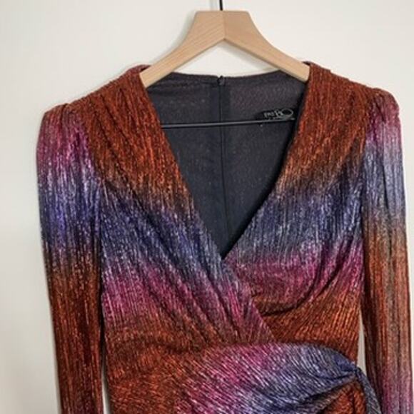 PatBo Lurex Ruched Mini Dress Longsleeve Mini Dress Womens USA 8 - Picture 6 of 14